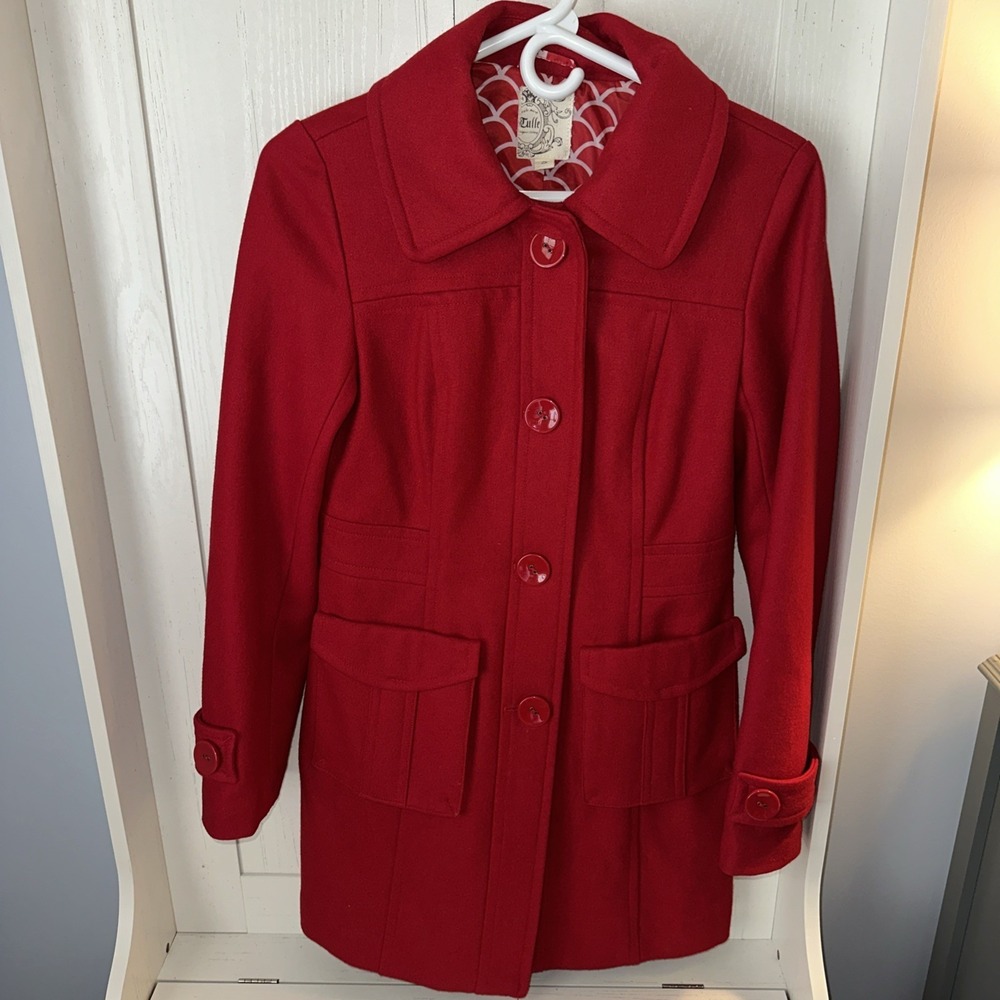 Tulle Anthropologie Romance Collection Red Wool Coat Size Small